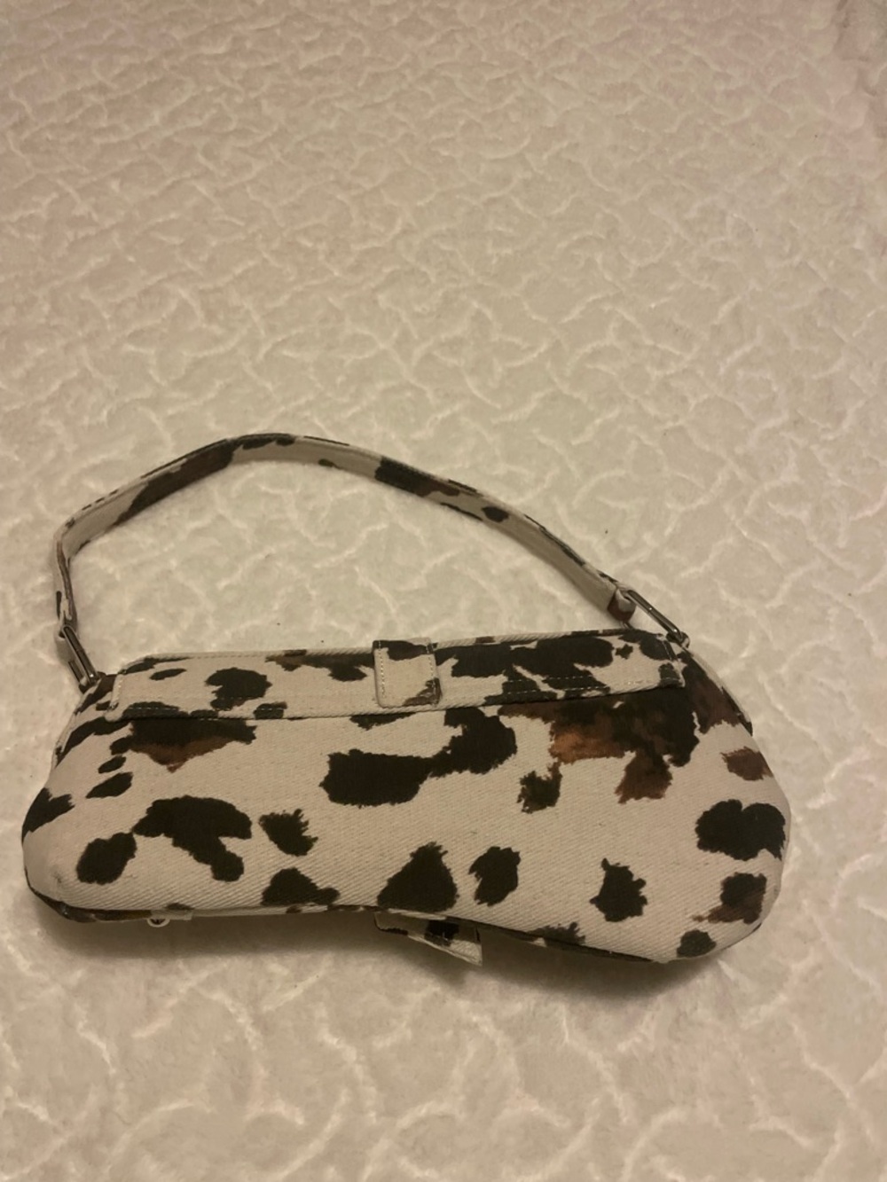 Cow-Print Clutch Wristlet in White and Brown